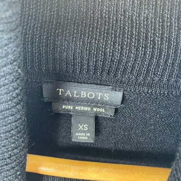 TALBOTS Sweater Womens Size XS Black 100% Merino Wool Turtle Cowl Neck - Picture 3 of 4